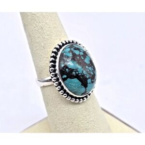 Tibetan Turquoise Ring Size 7 Oval Sterling Silver 925 Handmade Roped Beauty NWT